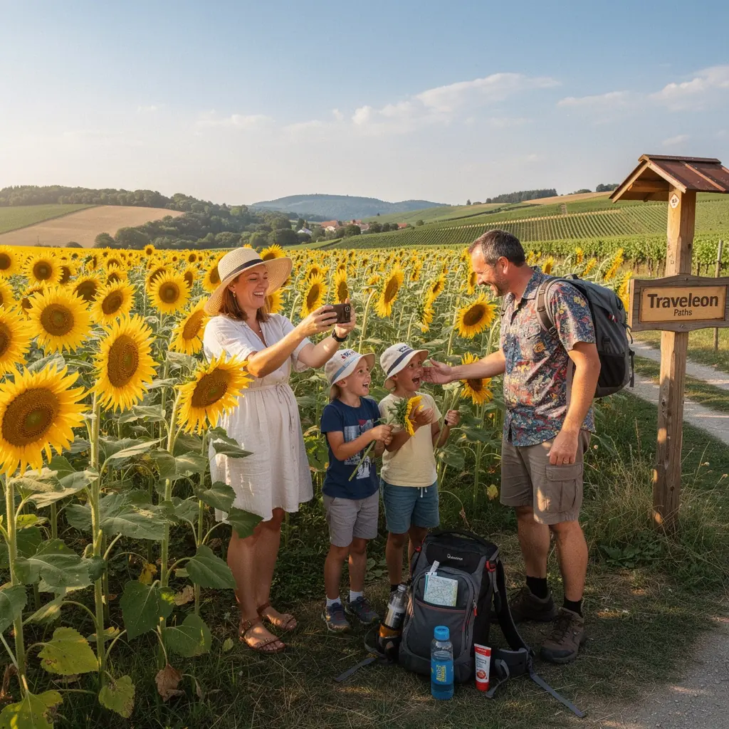 Rodina na výletě v národním parku Šumava obklopená zelenými stromy a horskými potoky.