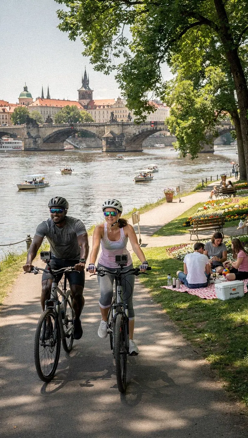 Detailní mapa turistických tras v Českém Krumlově s vyznačenými zajímavostmi a trasami.